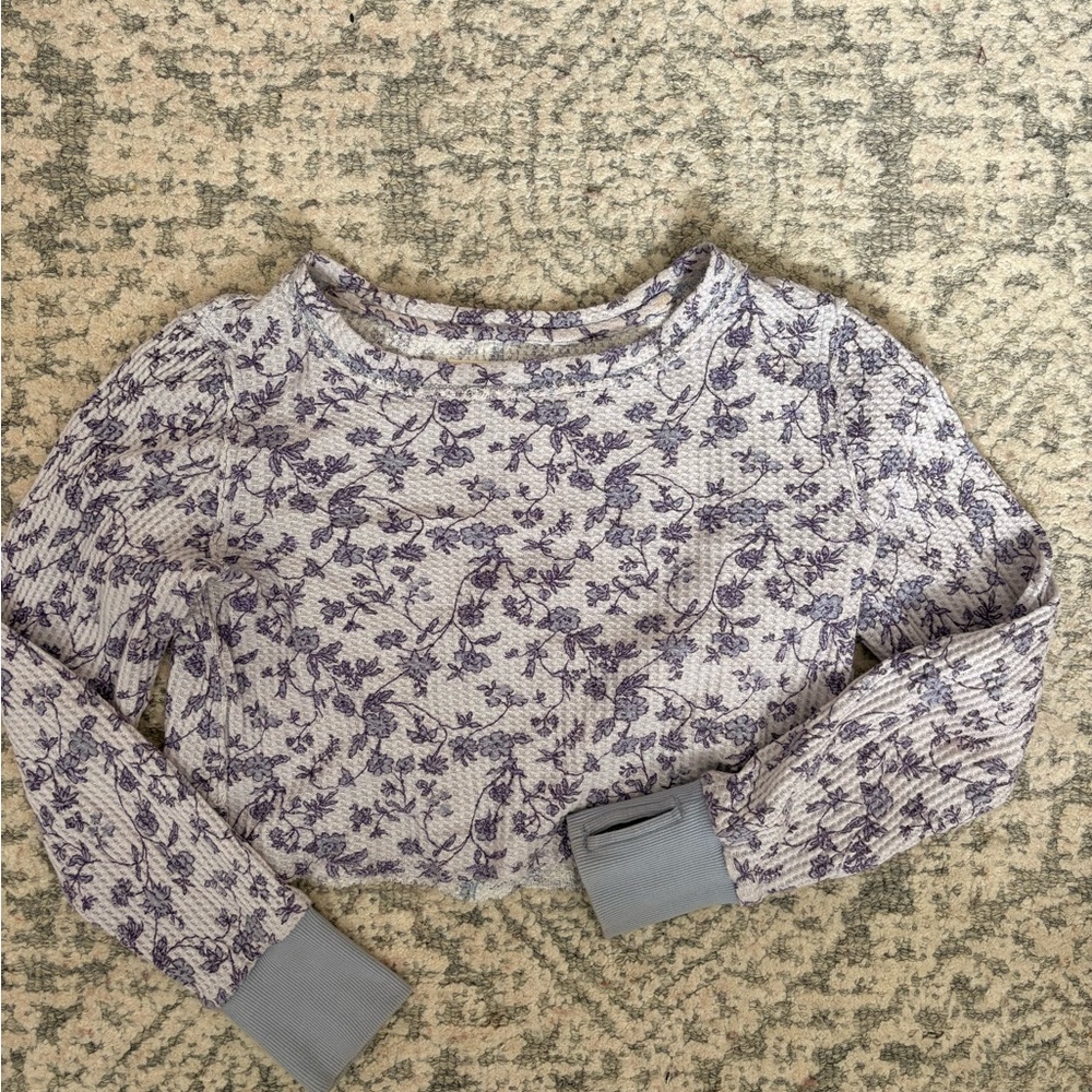 We The Free Purple and White Floral Knit Top